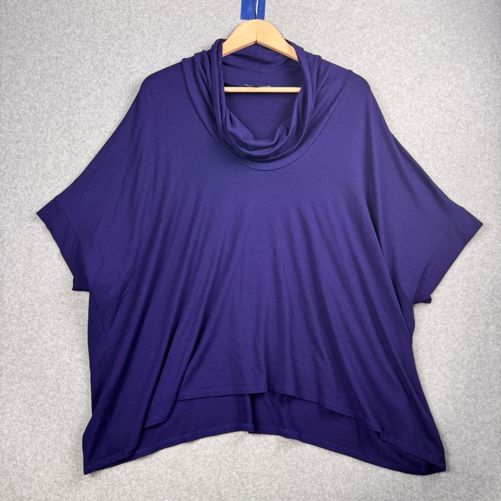 Eileen Fisher Cowl Neck Top Womens Large Blue Purple Rayon Stretch Boxy T2384M